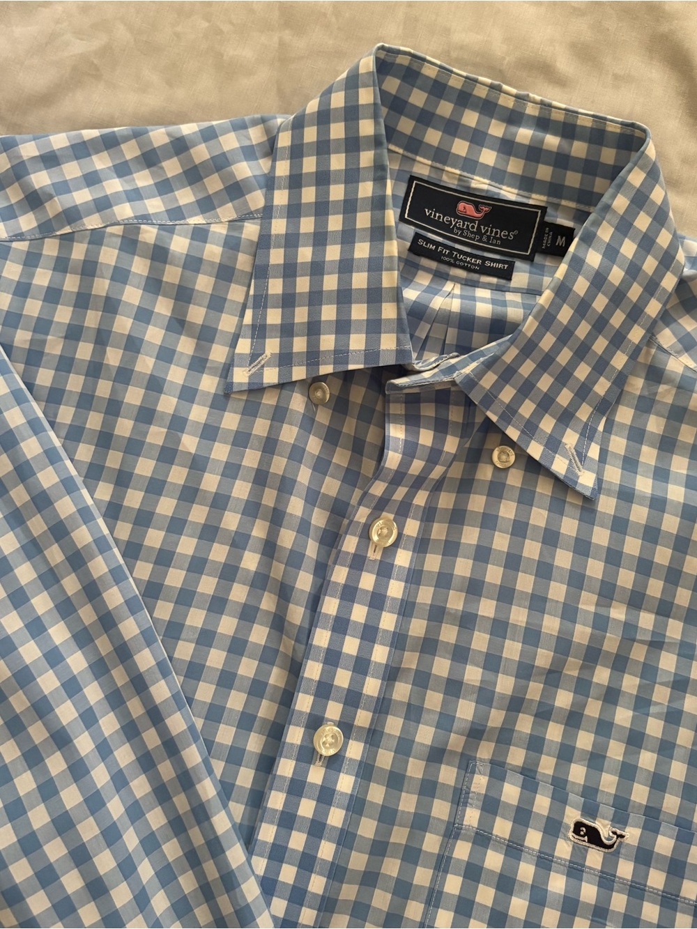 Vineyard Vines Men's Light Blue and White Gingham Button-Down Shirt